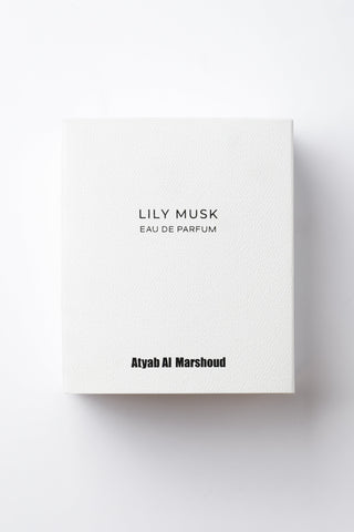 White box of Lily Musk Eau de Parfum by Atyab Al Marshoud on a white background.