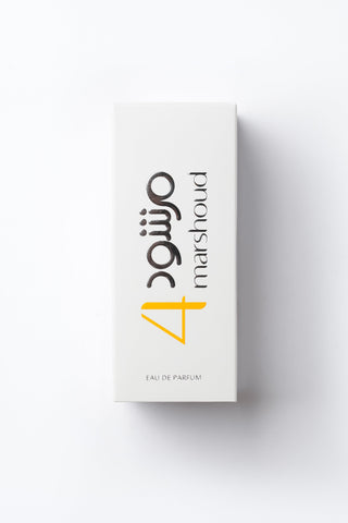 Parfum packaging with brand name on a white background by Atyab Al Marshoud.